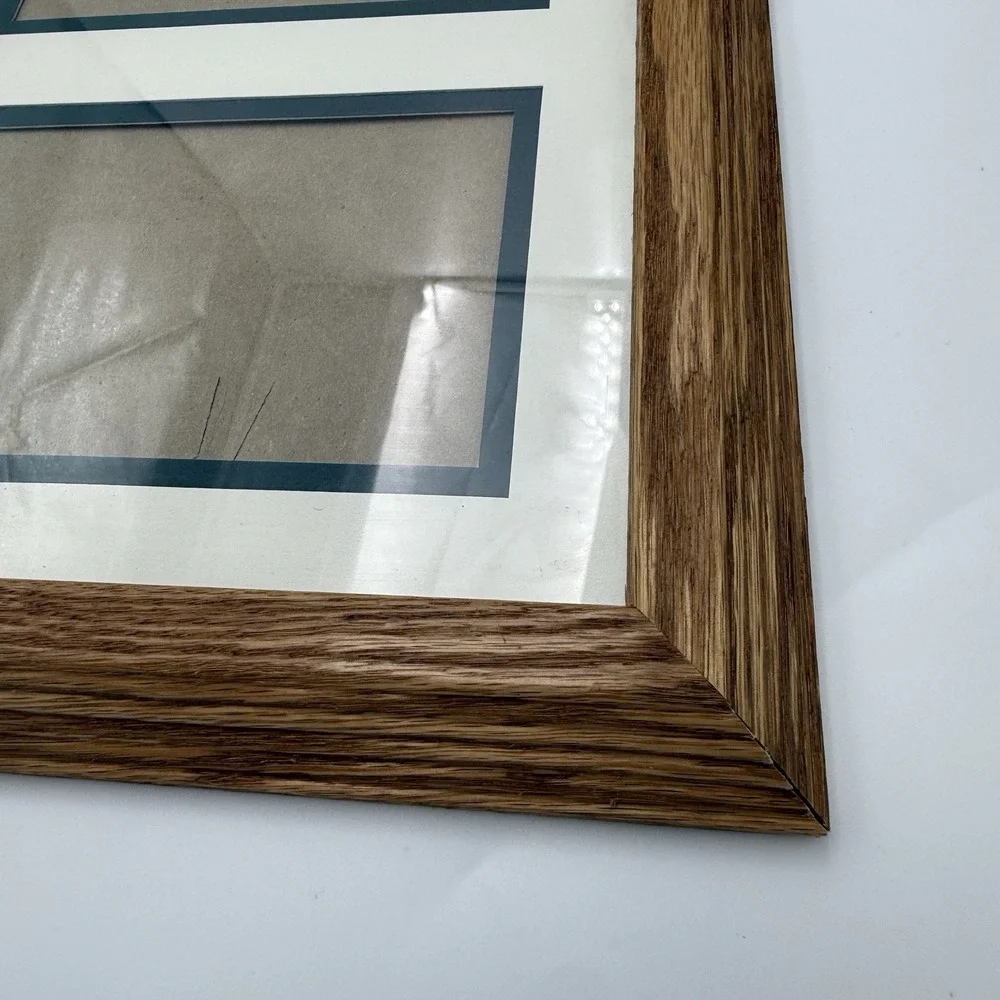 Vtg Wood Picture Frame Three Sections 4 X 6 Double‎ Matted Cottage Family 1990s
